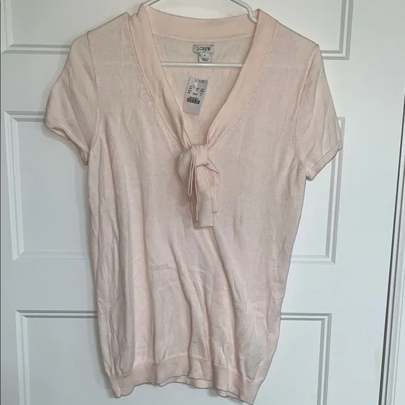 NWT J Crew Light Pink V-Neck Blouse with Tie Detail - Picture 3 of 9